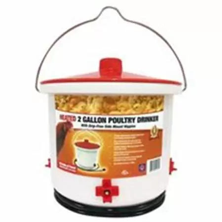 Farm Innovators Heated 2 Gallon Poultry Drinker With Drip-Free Side Mount Nipples